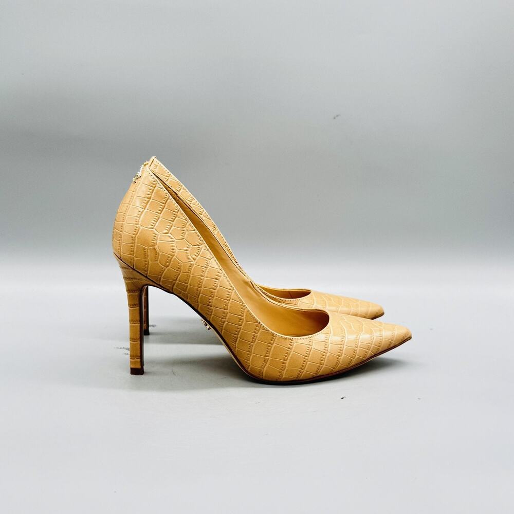 Sam Edelman Shoes Womens 5 Beige Leather Croc Embossed Pointed Toe Heels Pumps